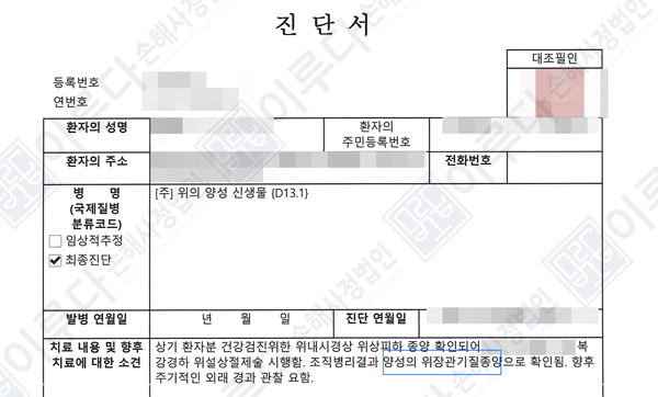[D131] 위 양성신생물(gist) 손해사정사례 이루다손해사정법인 성공사례 썸네일