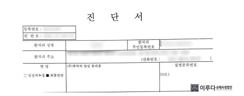 [D191] 복막 중피종, 복막의 중피낭종 손해사정사례 이루다 성공사례 썸네일