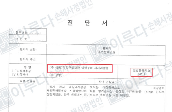 [D01] 대장점막내암 손해사정사례 이루다손해사정법인 성공사례 썸네일